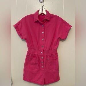Pink Button-Up Hot Pink Cotton Romper XS